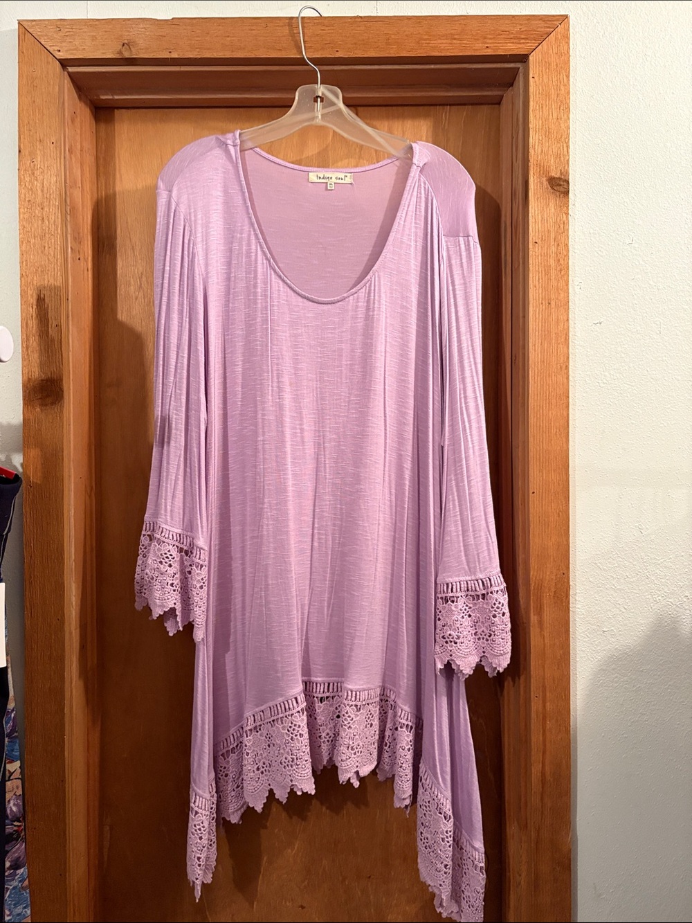 indigo soul Lilac Crochet-Hem Tunic Top